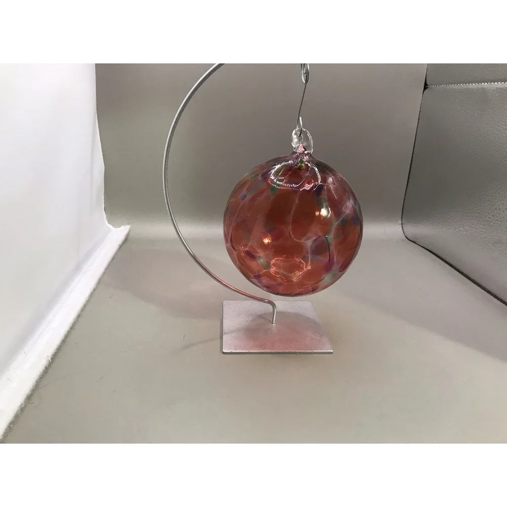 Hand Blown Glass Ornament‎ Reds Oranges Blues Stand Included